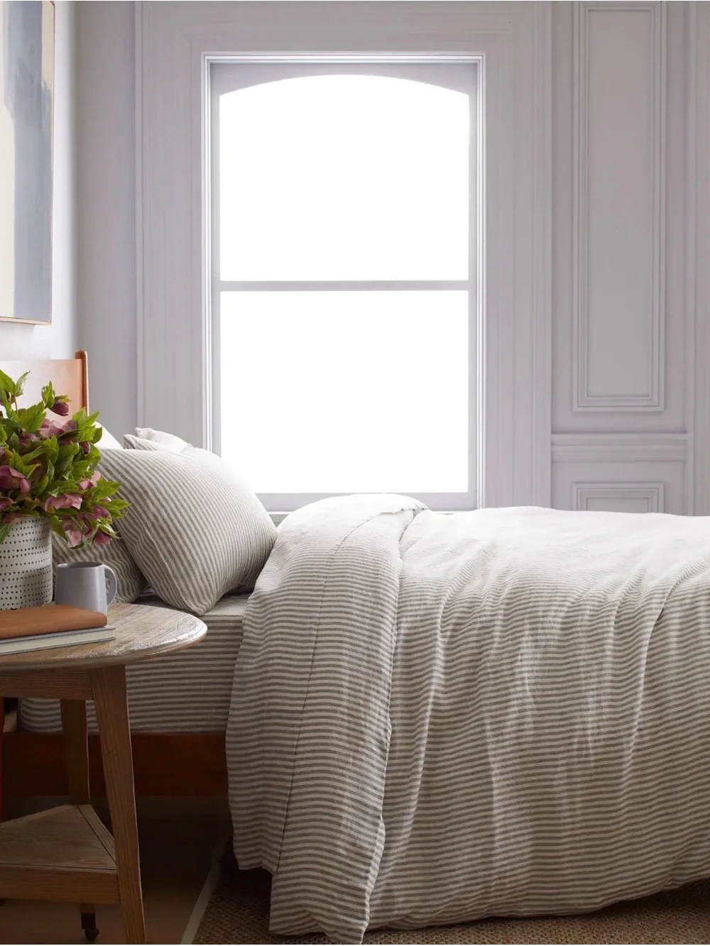 European Linen King/Cal King Grey and White Striped Duvet Set - Retail $224